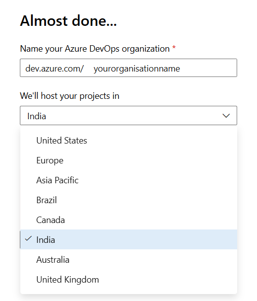 Select Azure DevOps Region